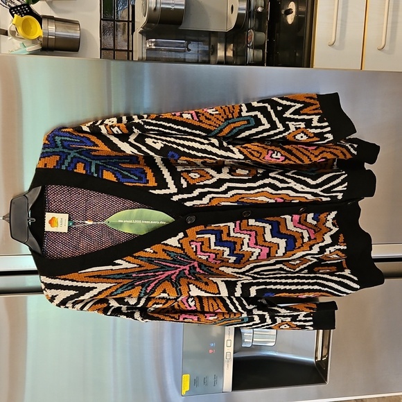 💕FARM RIO💕 Caramel Tropical Stripes Cardigan ~ Tropical Stripes Print XL NWT - Picture 8 of 16